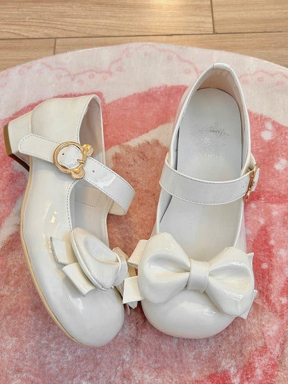 Low-heel Sweet Lolita Brown Mary Janes with Teddy Bear-shaped Snap & Bow Decor