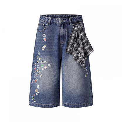 Cartoon Sticker Vintage Print Schwarz/Blau