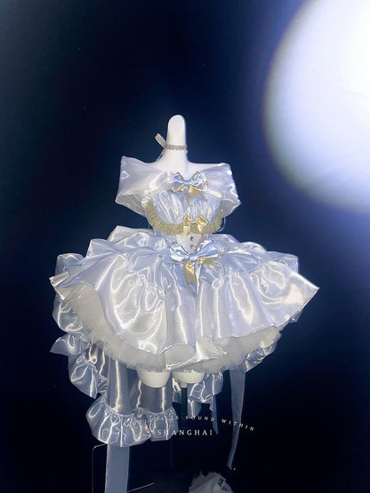 Bodice Neckline Princess Balletcore White Lolita Corset Blue Dress and Hime Off-the-shoulder