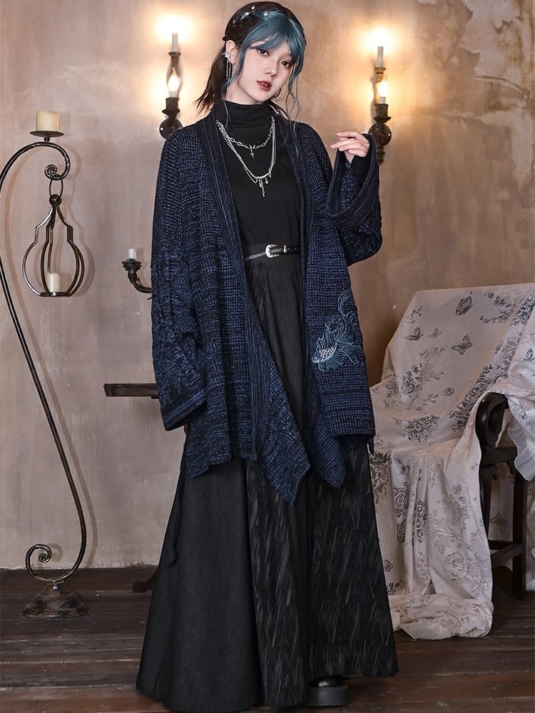 Slant - Black Two-Way Cheongsam Pockets Goth Skirt
