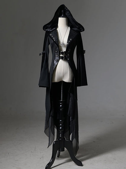 and Gothic Ouji Detachable Black Hood Irregular with Sleeves Coat Train Trumpet Lolita Trench