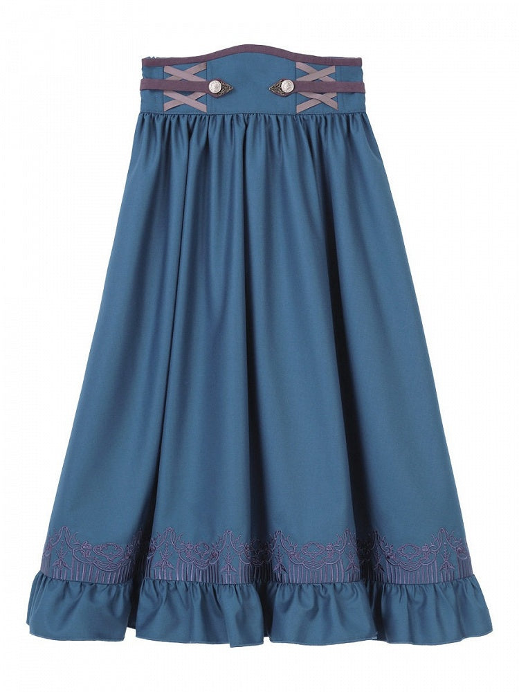 Ruffled Blue High-Waisted Lolita Skirt with Flounce Trim - Xiong Dou Jiang