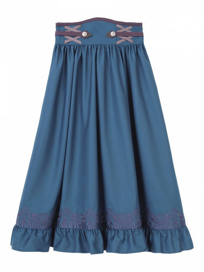 Ruffled Blue High-Waisted Lolita Skirt with Flounce Trim - Xiong Dou Jiang