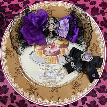 BlackPurple Design Rhinestone Two Bead Decorated Floral Hairclips Bowknot Heart Chain