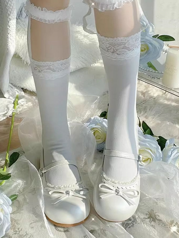 Toe Flat White Shoes Mary in Round Jane Sweet - Lolita