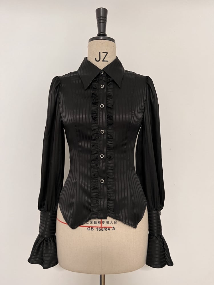 Black Ouji Lolita Long-Sleeve Shirt with Jabot Bowtie