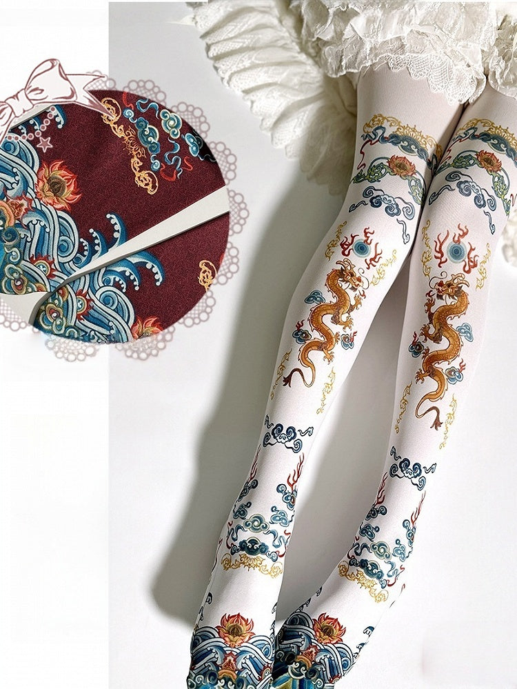 5 Han Dragon Tights Colors Robe Lolita Print