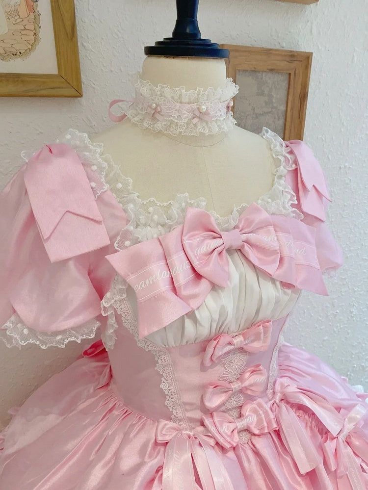 Weißes Halsband und Spitze Pink / Schwarz