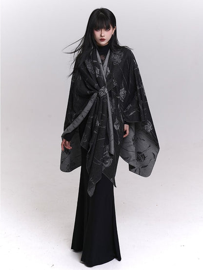 Floral Pattern Gothic Shawl Black with