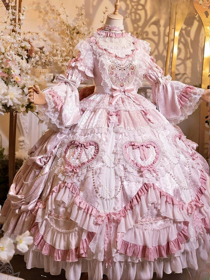 Rosette Gorgeous and Floral Hanayome Light Details Chain Lolita Pink Gown Bead Embroidery