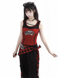 Flag-Printed Red & Black Moto Tank Top - PINK SAVIOR