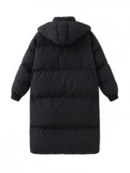 Coat Preppy Padded/Down Hooded Mandarin Badge Black with Mid-Length Collar Patches