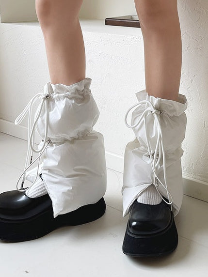 ホワイト/グレー/ブラック ドローストリング 厚手レッグウォーマー