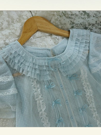 Blue Tulle Bowknot & White Lace Overlay - Rock Candy Box