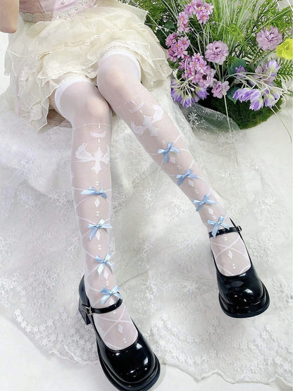 Cross Sheer Pink Bow Stockings Lolita Colors: Style (2