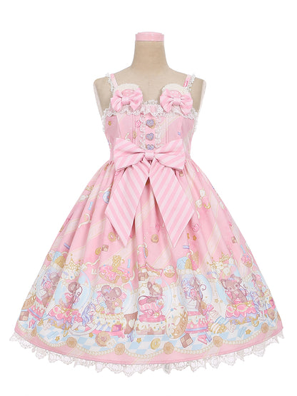 Ears Bow Pink Big Neckline JSK Sweet Lolita Dress Adorable Mouse Print Mouse Design