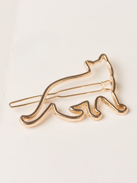 Hairclip Metal Silhouette Minimalist Cat Golden/Silver