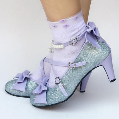 Bow SP168016 Mermaid Shoes Blingbling Blue Custom Made