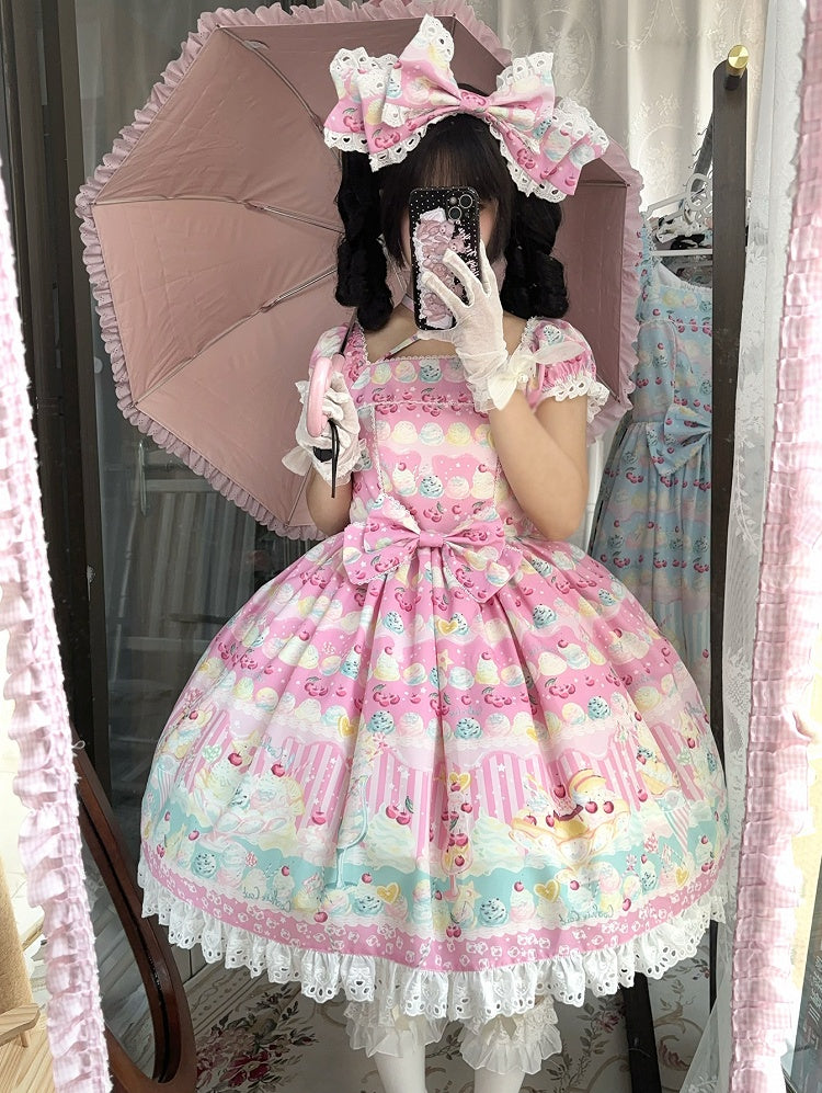 Pink Ice and Summer Lolita Sweet Cream Print Kirschkleid