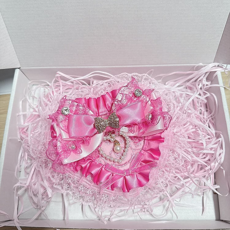 in Lace Hime Jewelry Pink/Rose Showa-Style Gyaru Box Red with Ruffled Heart