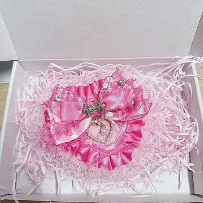 in Lace Hime Jewelry Pink/Rose Showa-Style Gyaru Box Red with Ruffled Heart