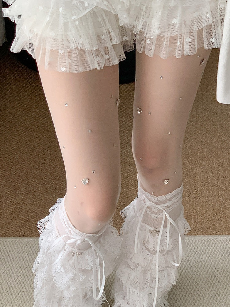 Strumpfhose Weiß Verzierter Strass