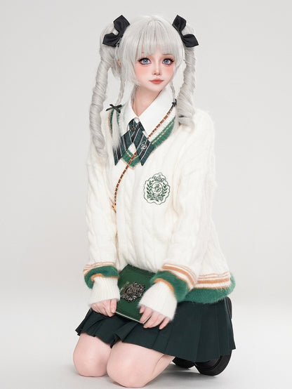 レッド/ブルー/ホワイト Vネック プレッピースタイル ルーズセーター