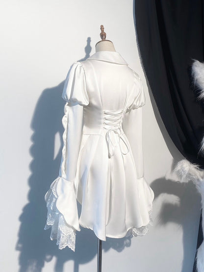 折り返しシャツ テール王子袖 ホワイトポイントロリータロングカラー