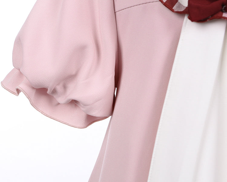 ライトピンクのウサギ耳ピーターパンカラーバブルスカートドレス