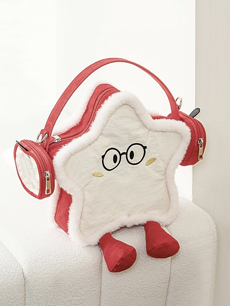 Kawaii Apple-Themed Plush Mini Ita Backpack With Headphones Design Red 2-Way