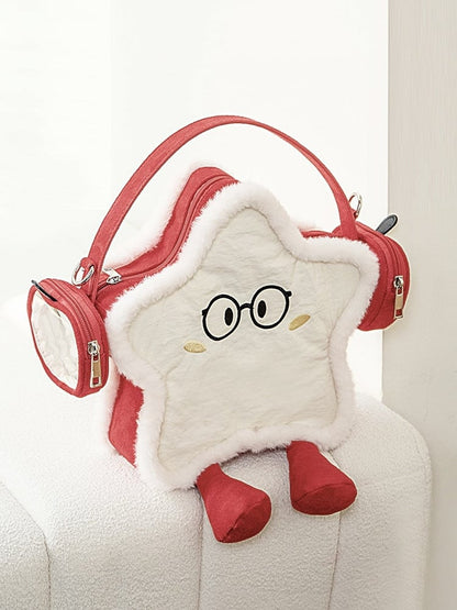 Kawaii Apple-Themed Plush Mini Ita Backpack With Headphones Design Red 2-Way
