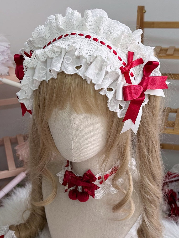Hairband Lace Lolita Bowknot Red Sweet White