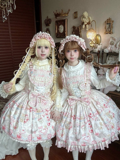 Bow-Embellished Pink Lacy Hairband for Lolita Styles - wawao good night bear