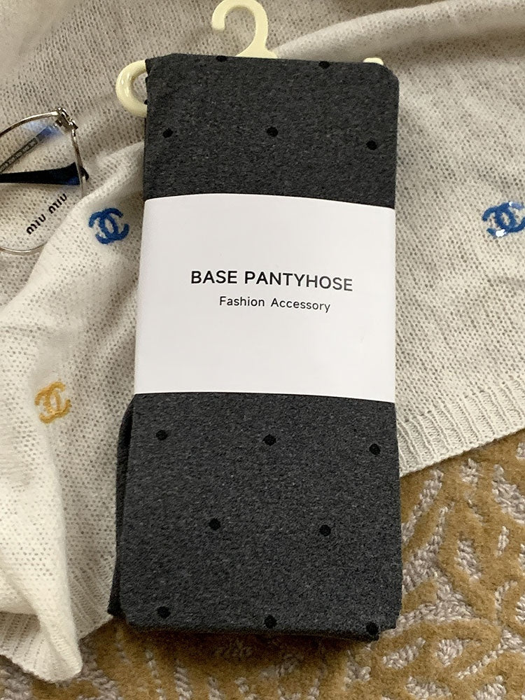 ダークグレー/ブラック 水玉模様 タイツ