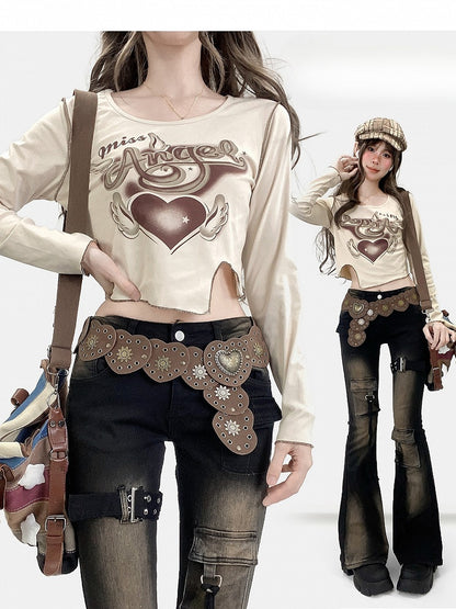 Apricot Sleeves Design Long Print Asymmetrical Bittersweet Hen