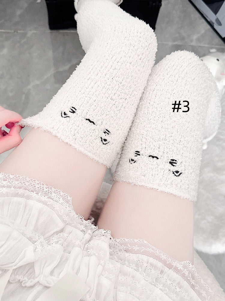 スイートロリータ刺繍コーラルフリースオーバーニーストッキング