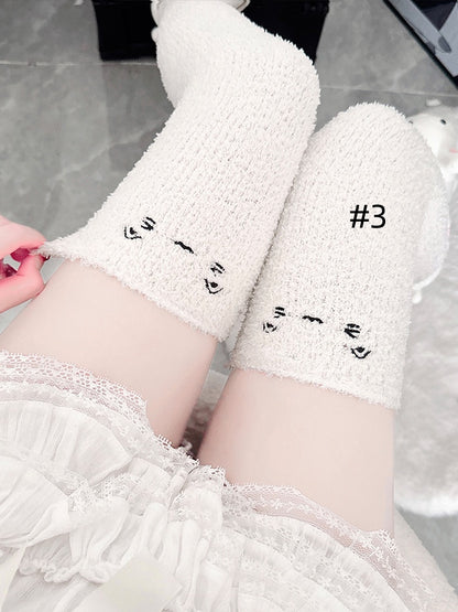 スイートロリータ刺繍コーラルフリースオーバーニーストッキング