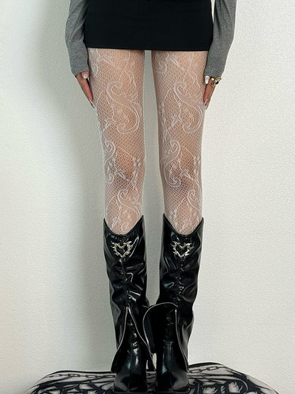 Design Strumpfhose Hollow-out Rot/Schwarz/Weiß