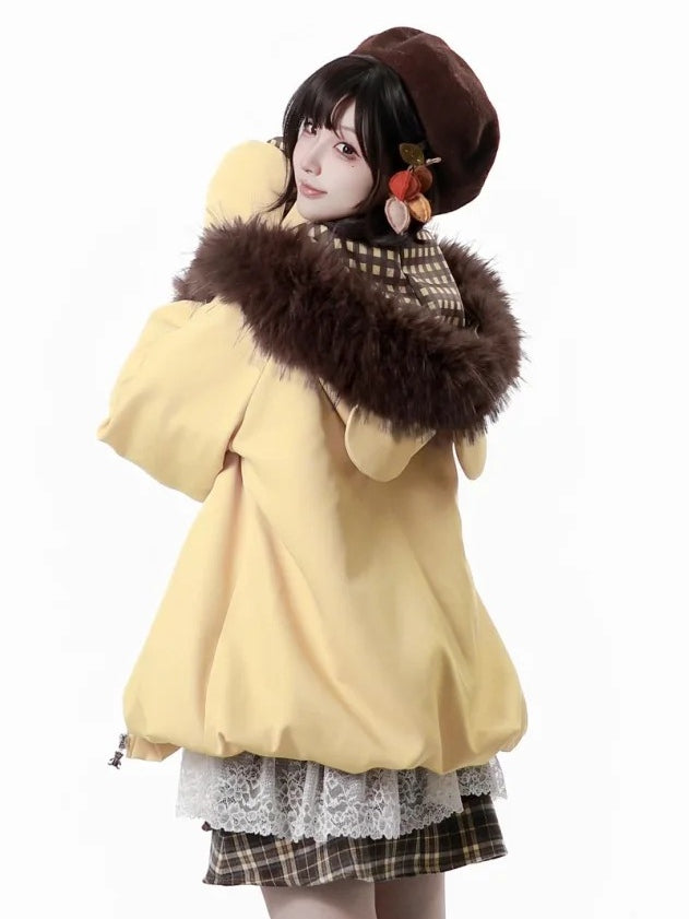 Hooded Hem Jacket Yellow Bubble -