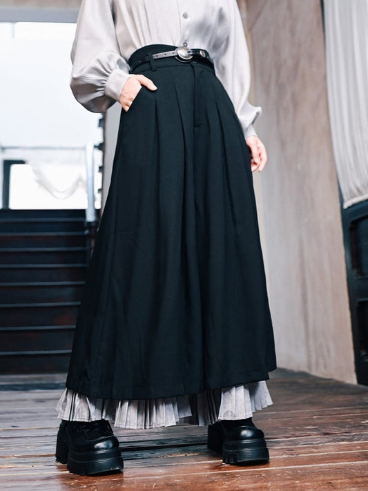 Black Pants with Regular/Thicken Cheongsam Gothic Hem Pleated Gray Wide-Leg