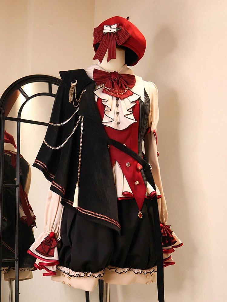 Schwarzes Ouji Style Full Red Shirt Preppy Fashion + und Set-Beige