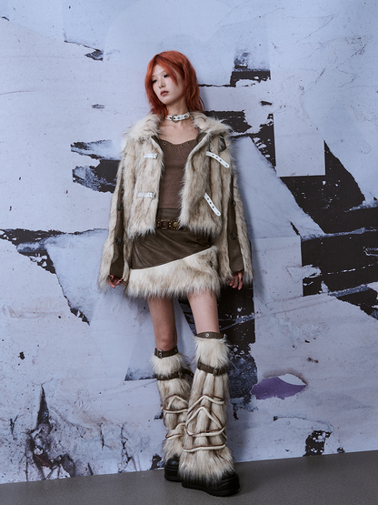 Y2K Stulpen Beige Bein Weiß mit PU verstellbaren Riemen