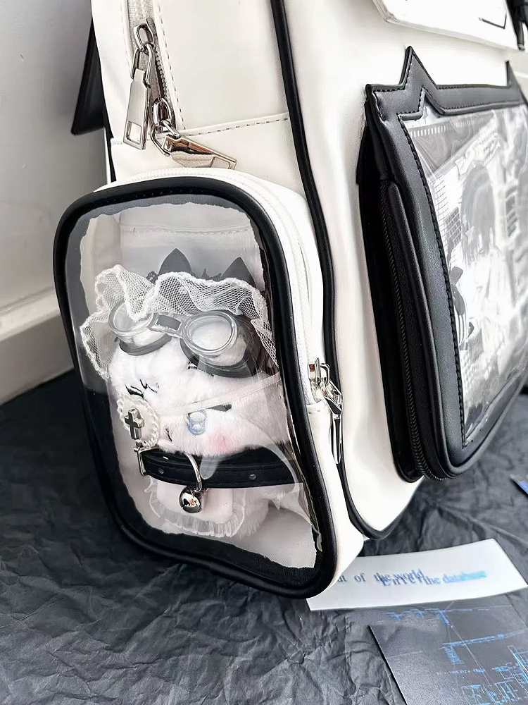 Kitty Backpack with Ita Charm Design PU Ear Card Holder Cute White