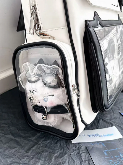 Kitty Backpack with Ita Charm Design PU Ear Card Holder Cute White