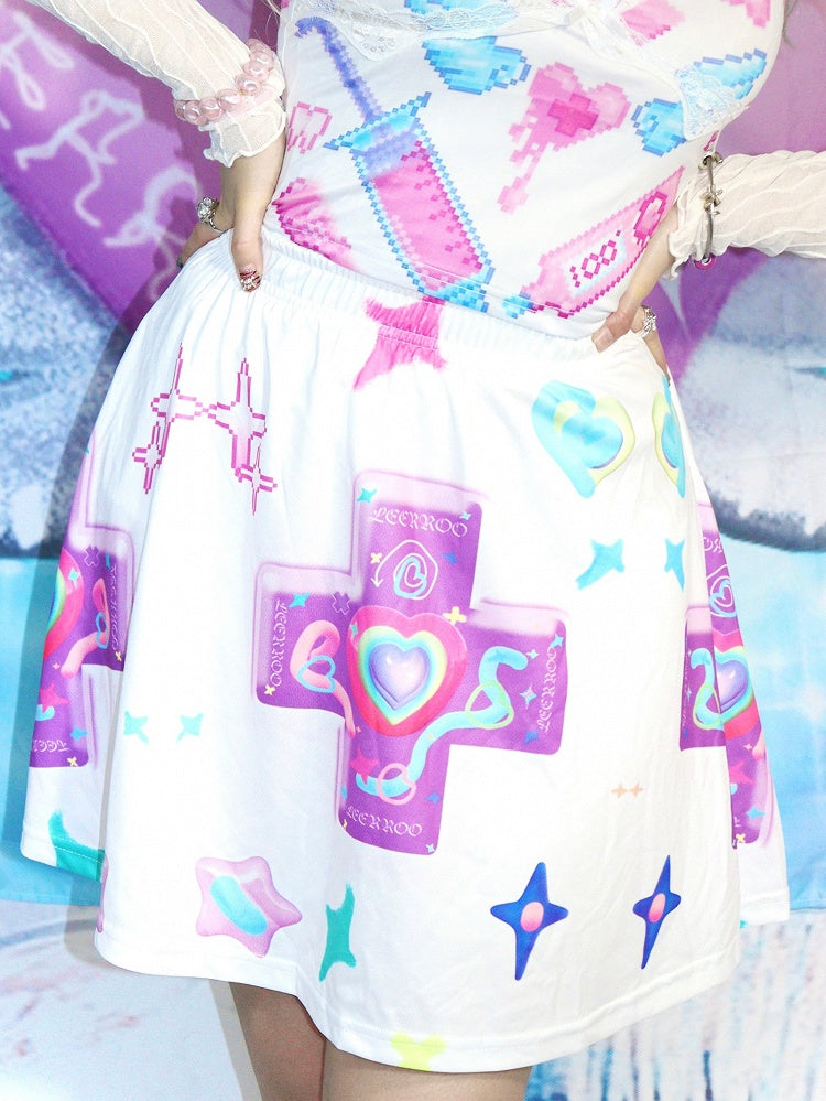 Herzrock Print Stern Weiß/Schwarz Kreuz und A-Linie