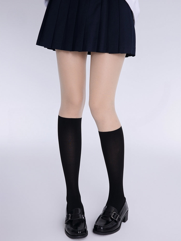 Calf Paneled Tights Two-Piece Sock-Style Fake Black