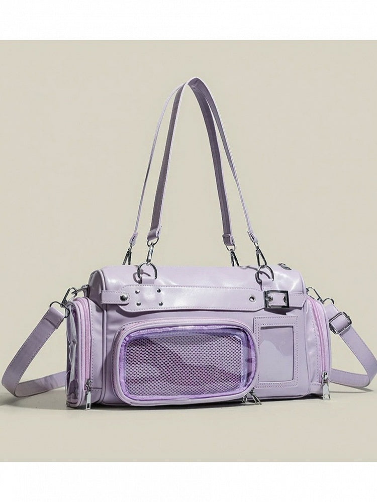 4-Color Transparent Window Ita Crossbody Bag Buckle Side Pockets