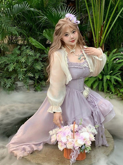Purple Rose Themed High-Low Skirt Dress with Asymmetrical Train - Hard Candy