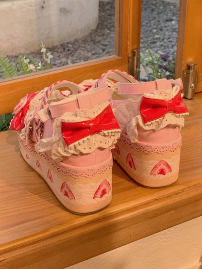 Cake Raspberry Lolita Sweet Mary Jane Pink Platform Strawberry Shoes