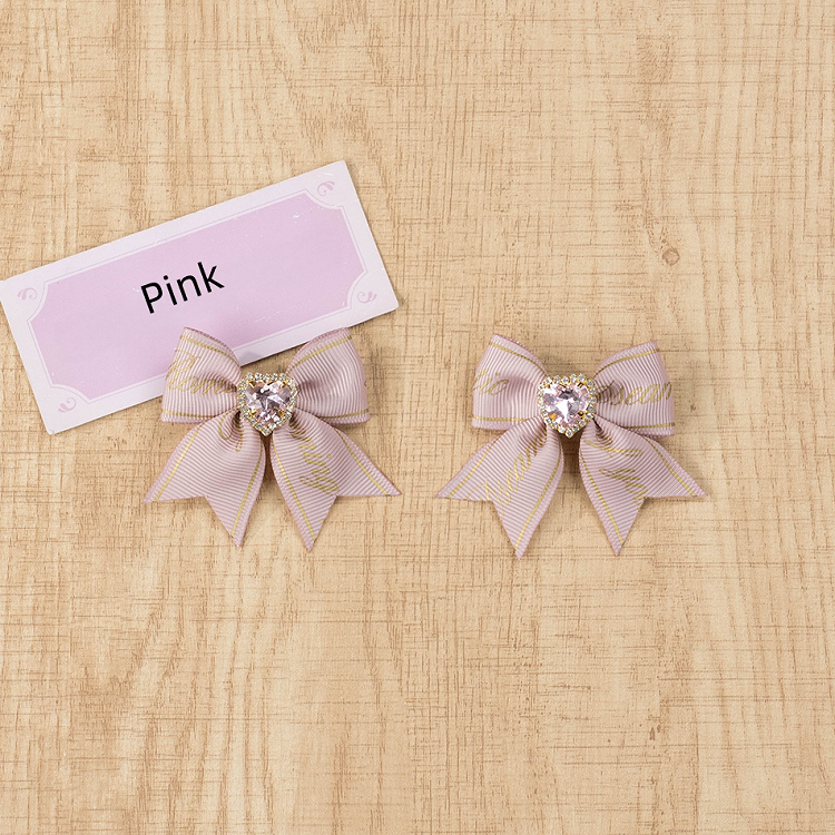 Letter Kei Rhinestone Bow Hairclips Jirai Black/Pink/White